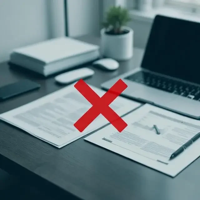 MCS paperwork on desk with red X over handover pack icon, representing services not included in MCS submission support.